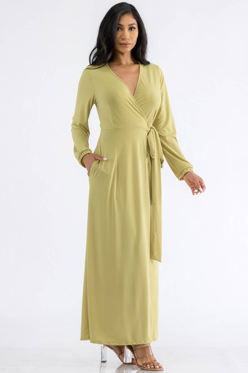 Wine Long Sleeve Maxi Dress