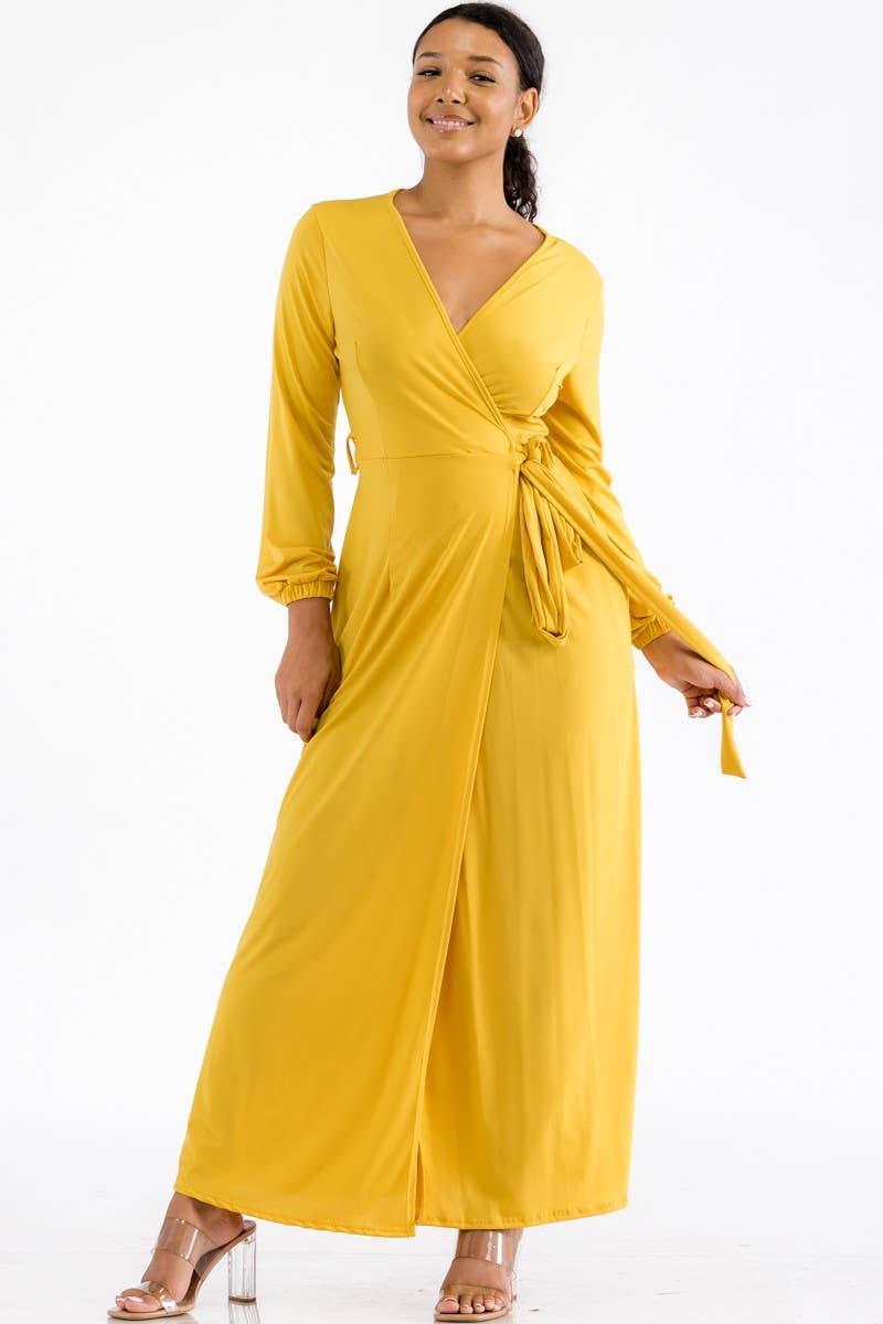 Wine Long Sleeve Maxi Dress