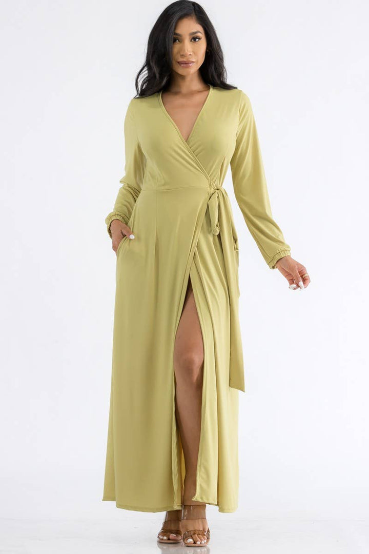 Wine Long Sleeve Maxi Dress