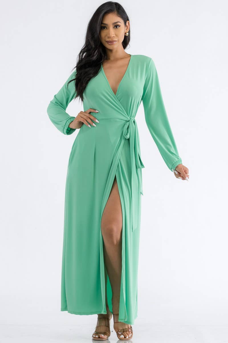 Wine Long Sleeve Maxi Dress