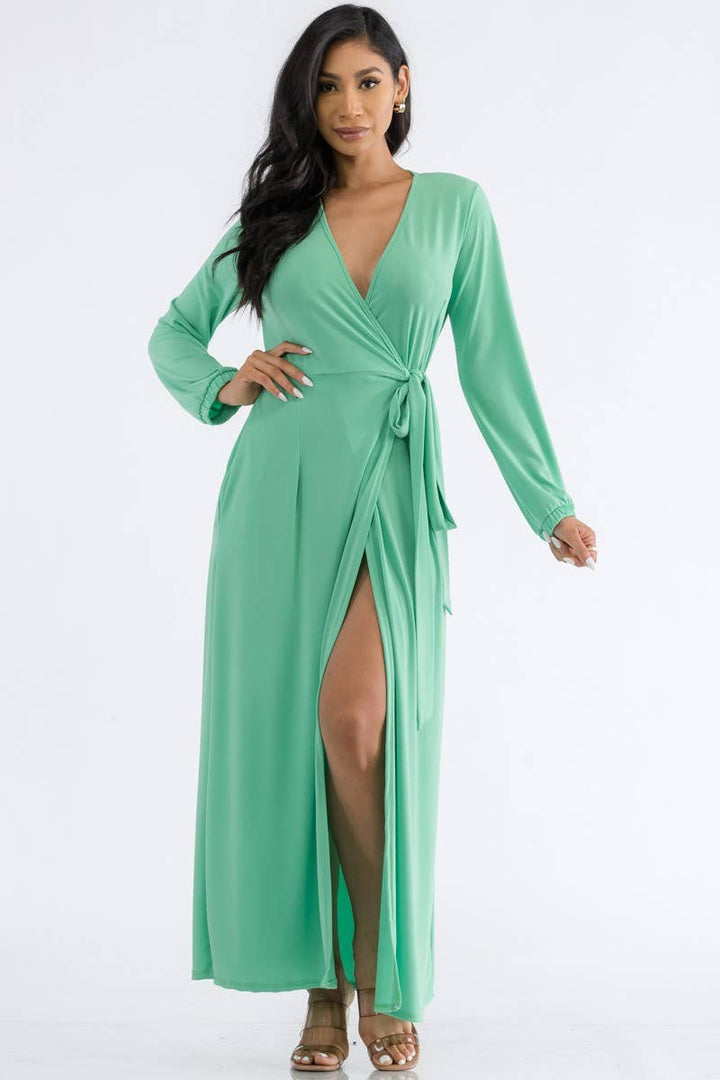Wine Long Sleeve Maxi Dress