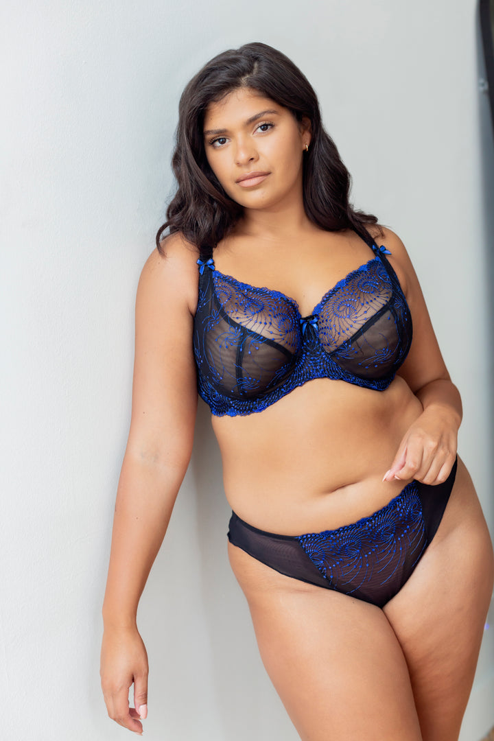 Nicole See-Thru Lace Bra Black/Cobalt Blue