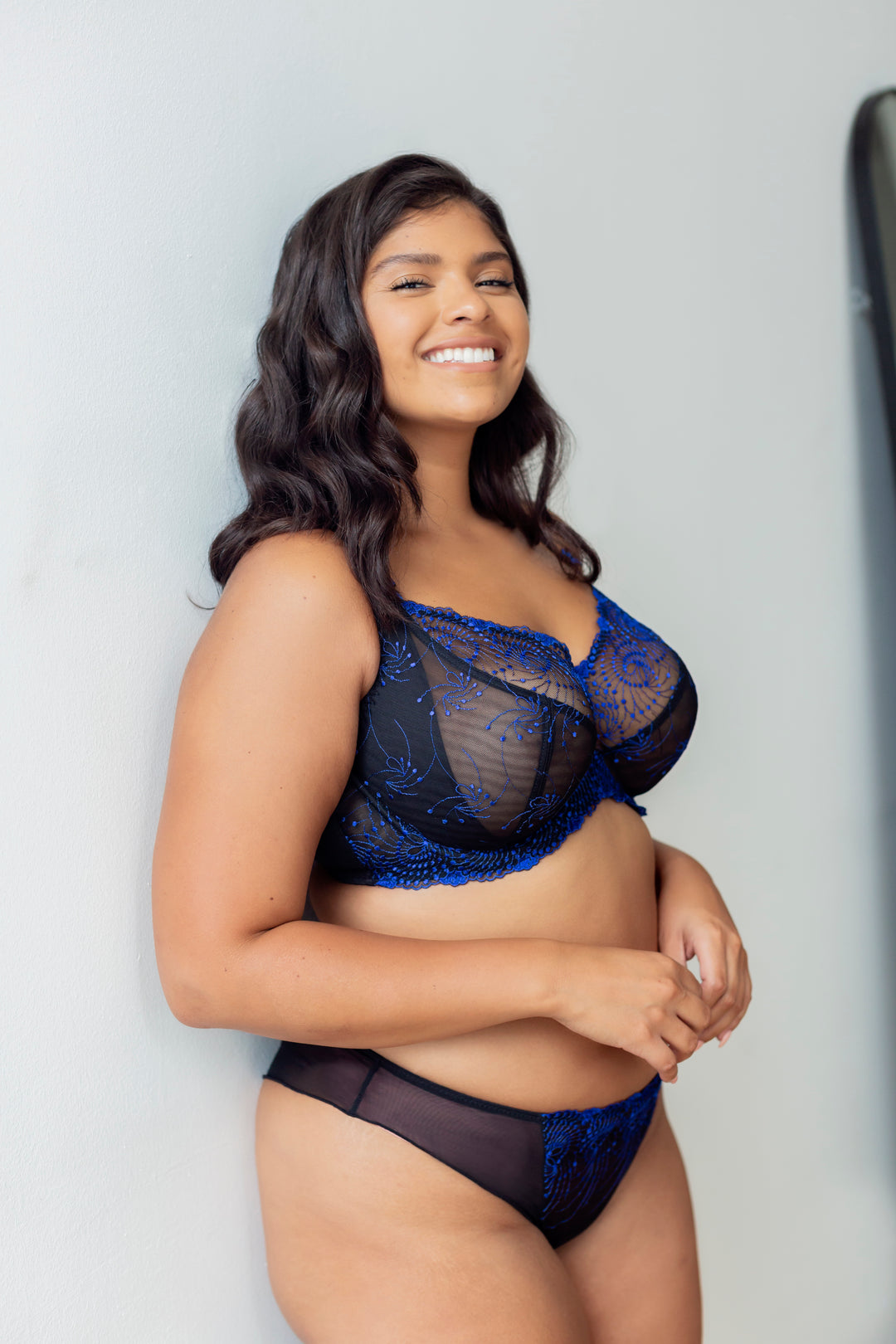 Nicole See-Thru Lace Bra Black/Cobalt Blue