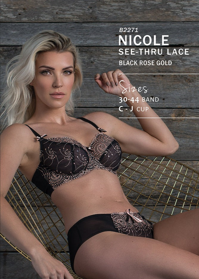 Nicole See-Thru Lace Bra Black/Rose Gold