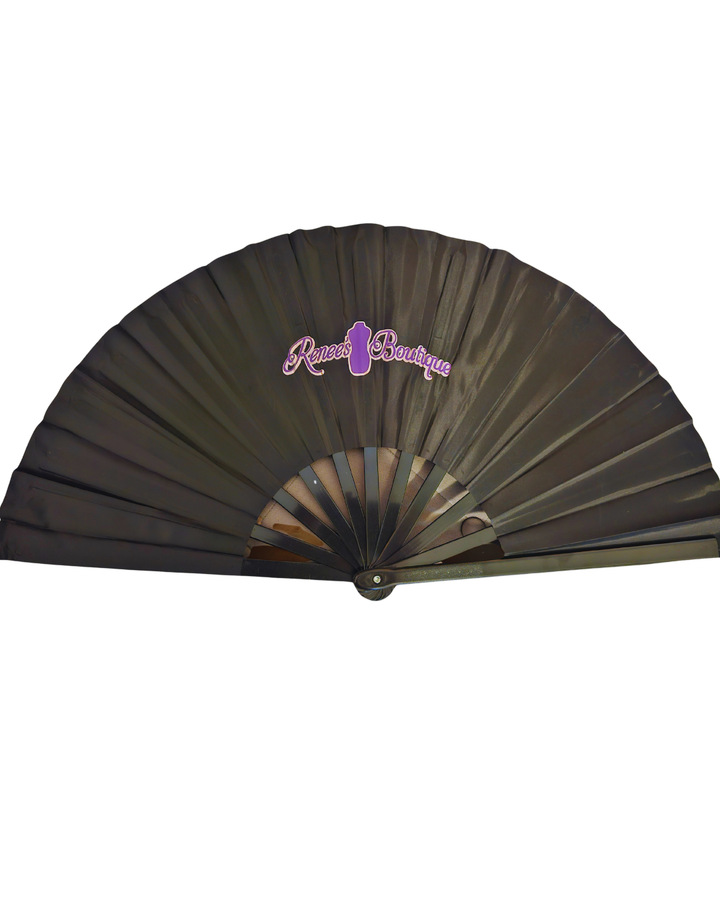 Renee’s Boutique Signature Logo Folding Fan – Black, 13" Line Dance Style