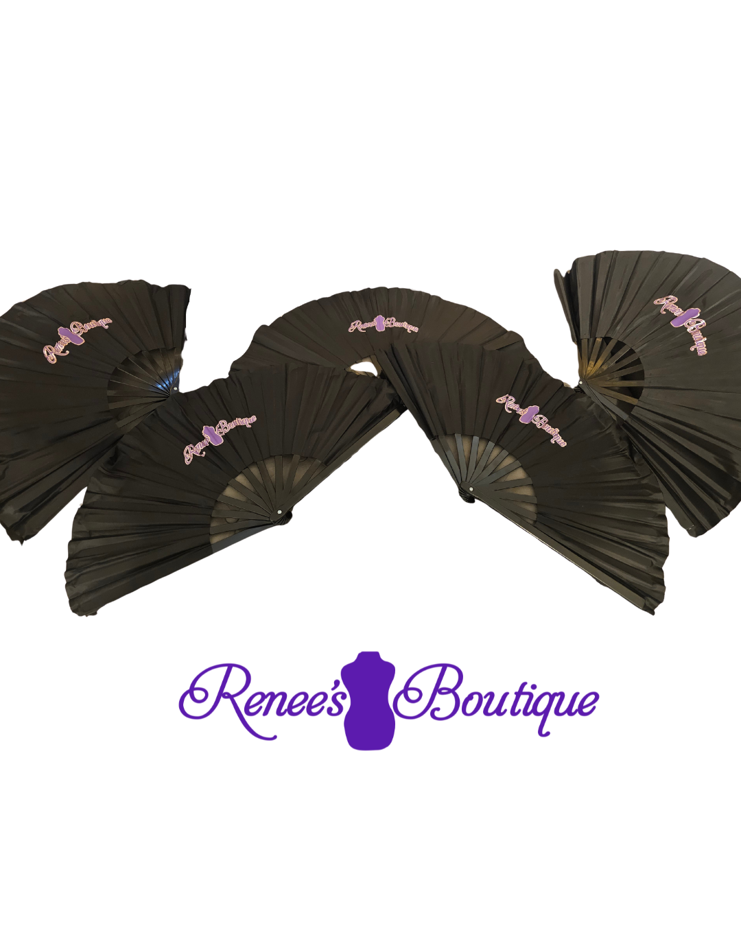 Renee’s Boutique Signature Logo Folding Fan – Black, 13" Line Dance Style