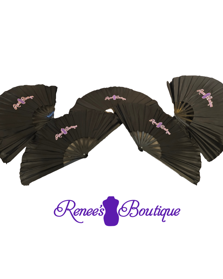 Renee’s Boutique Signature Logo Folding Fan – Black, 13" Line Dance Style