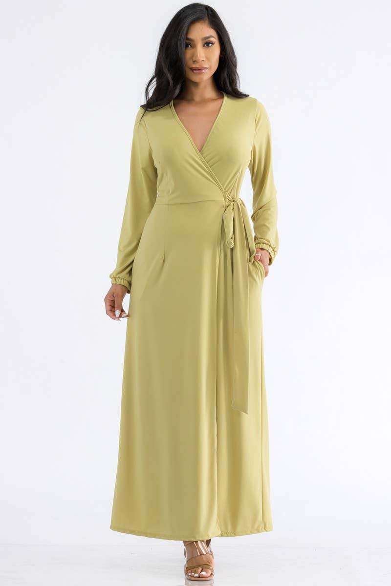 Wine Long Sleeve Maxi Dress