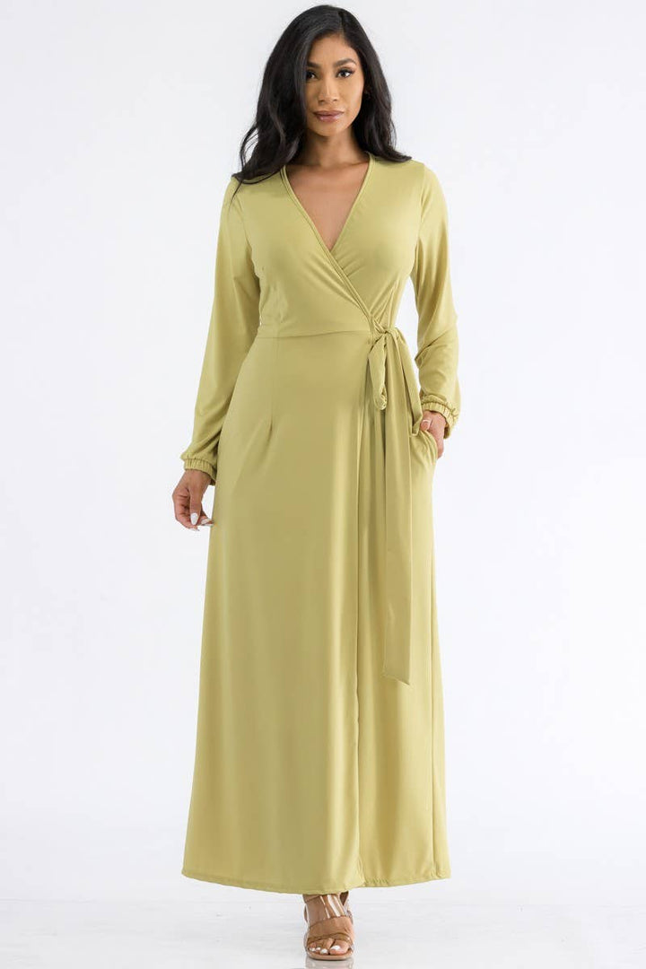 Wine Long Sleeve Maxi Dress