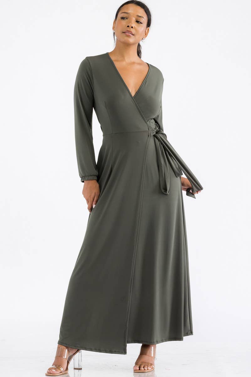 Wine Long Sleeve Maxi Dress