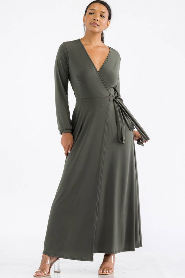 Wine Long Sleeve Maxi Dress
