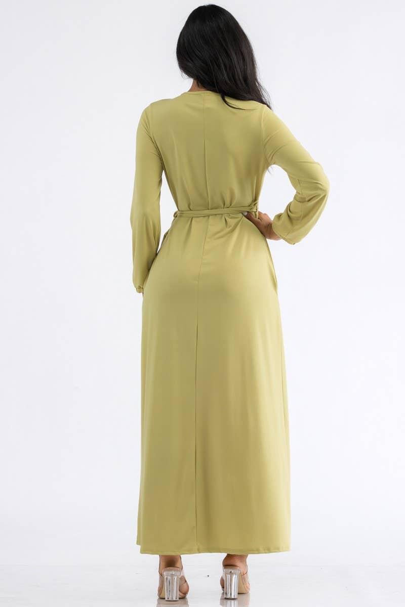 Wine Long Sleeve Maxi Dress