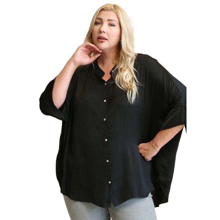 Satin Button Down Loose Fit Blouse