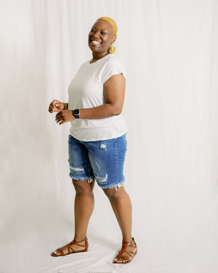 Distressed Denim Bermuda Shorts (1X-3X)