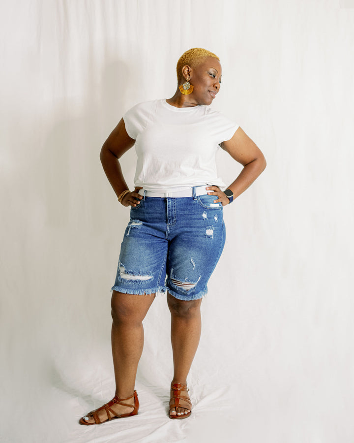 Distressed Denim Bermuda Shorts (1X-3X)