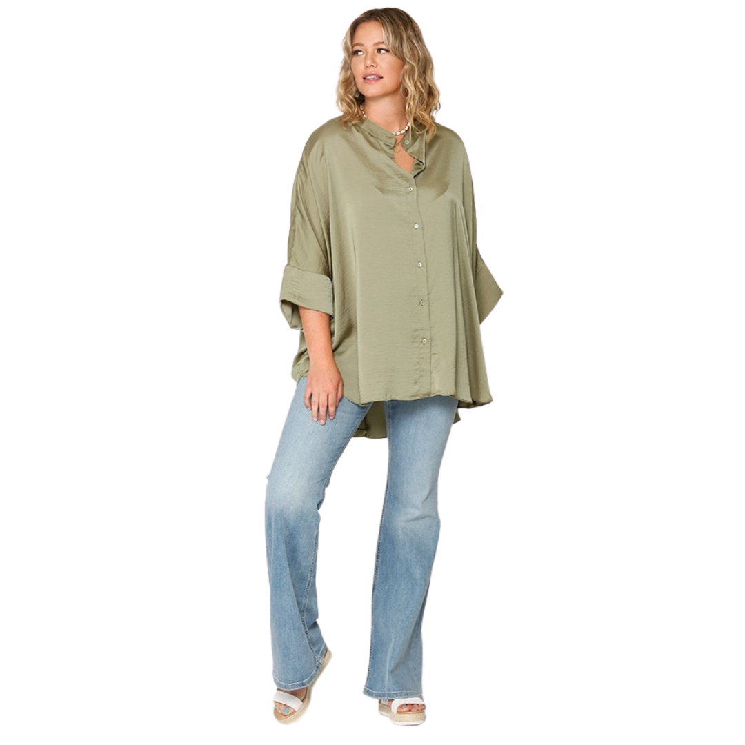 Satin Button Down Loose Fit Blouse