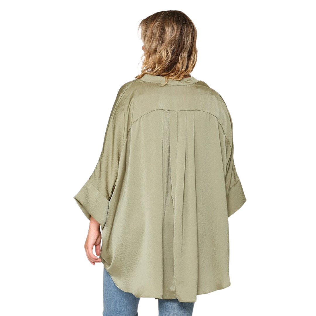 Satin Button Down Loose Fit Blouse