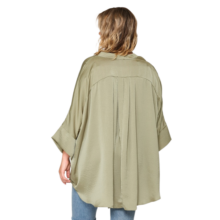 Satin Button Down Loose Fit Blouse