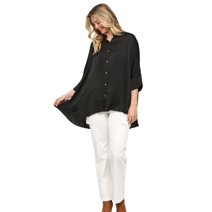 Satin Button Down Loose Fit Blouse