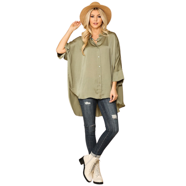 Satin Button Down Loose Fit Blouse