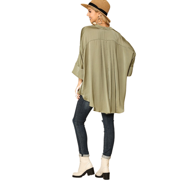 Satin Button Down Loose Fit Blouse