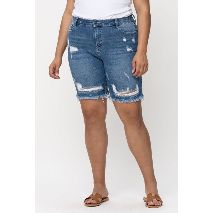 Distressed Denim Bermuda Shorts (1X-3X)