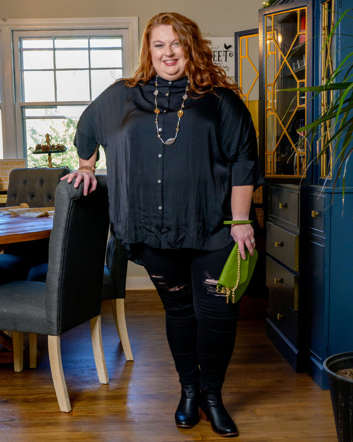 Satin Button Down Loose Fit Blouse