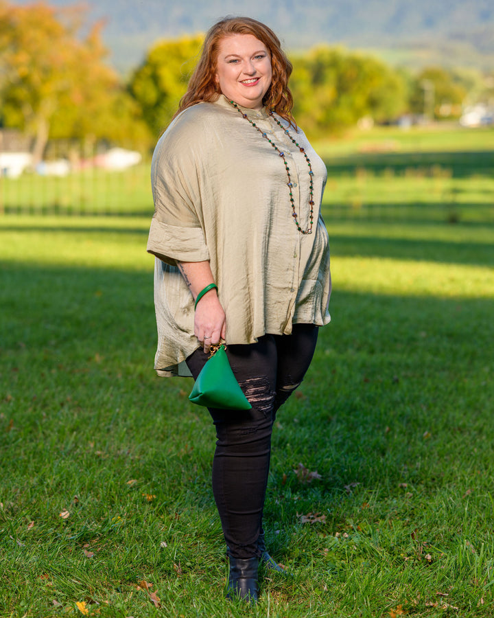 Satin Button Down Loose Fit Blouse