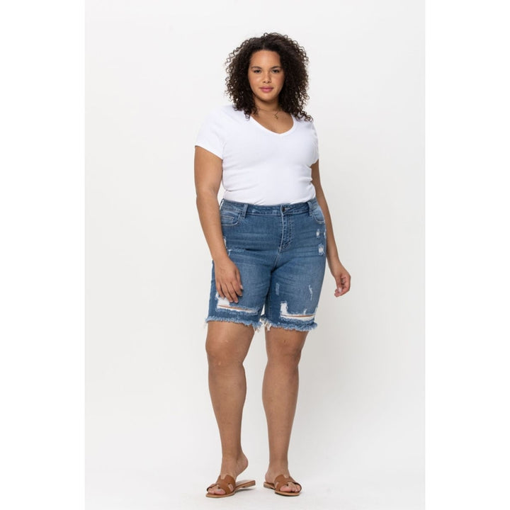 Distressed Denim Bermuda Shorts (1X-3X)