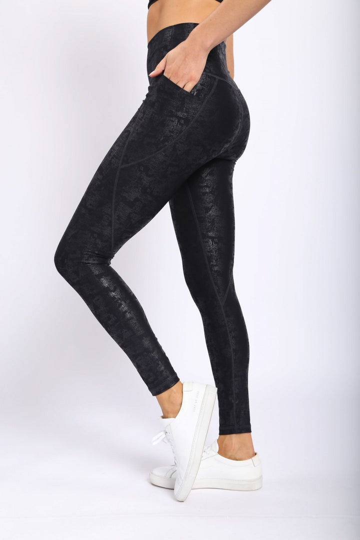 Metallic Foil Highwaisted Leggings with Side Pockets