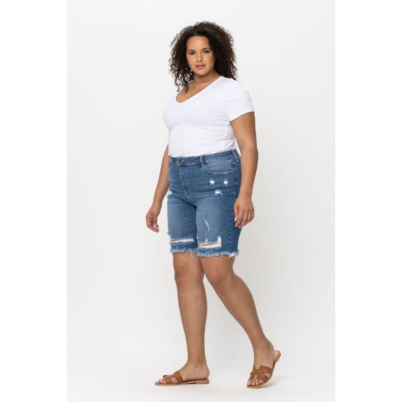 Distressed Denim Bermuda Shorts (1X-3X)